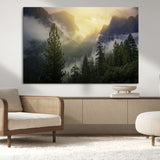 38316884-MGV-CV-36X24-Landscape Wall Art – Misty Mountain Valley Canvas Print, Scenic Pine Forest and Sunrise Photography Decor for Bedroom, Living