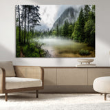 93123937-MGV-CV-36X24-Landscape Wall Art – Misty Mountain Lake Canvas Print, Tranquil Forest and Waterfall Photography Decor for Bedroom, Living Room,