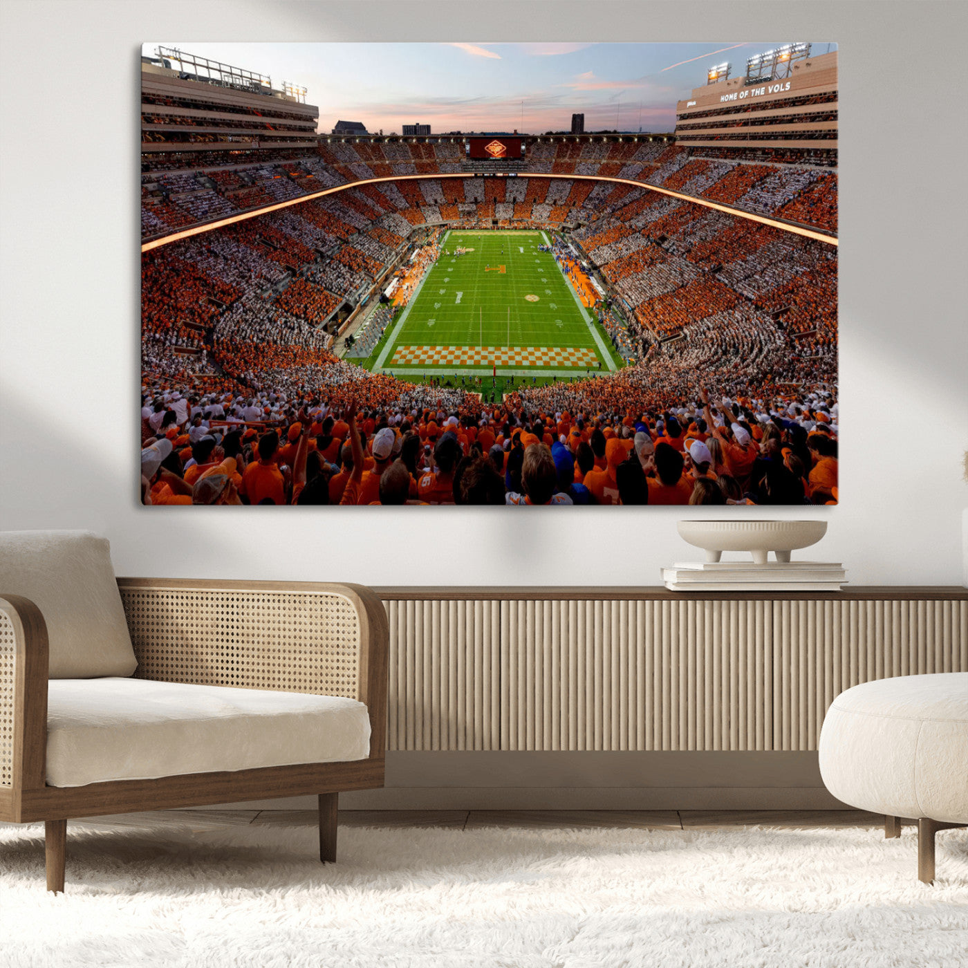 37160229-MGV-CV-36X24-Tennessee Volunteers Wall Art – Neyland Stadium Sunset Checkerboard Game Canvas Print, Vols Football Panorama Sports Decor