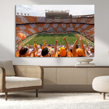 76011417-MGV-CV-36X24-Neyland Stadium Wall Art – Panoramic Tennessee Volunteers Checkerboard Crowd Canvas Print, Day Game Football Celebration Sports