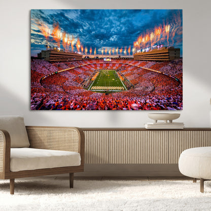 94266219-MGV-CV-36X24-Neyland Stadium Wall Art – Panoramic Tennessee Volunteers Checkerboard Crowd Fireworks Canvas Print, Football Game Day Sports