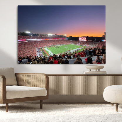 25139565-MGV-CV-36X24-Sanford Stadium Wall Art – Panoramic Georgia Bulldogs Sunset Football Game Canvas Print, Red Crowd Sports Decor for Office, Man