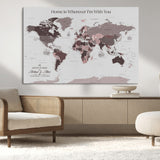 33204797-MGV-CV-36X24-Personalized World Map Wall Art – Burgundy & Grey Adventure Travel Map with Custom Names, Romantic Wall Decor for Couples, Home or