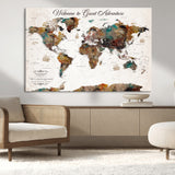 67029173-MGV-CV-36X24-Personalized World Map Wall Art – Colorful Vintage Adventure Travel Map with Custom Couple Names, Rustic Wall Decor for Home,