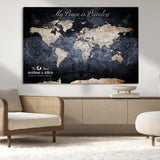 85403043-MGV-CV-36X24-Personalized World Map Wall Art – Dark Blue Rustic Adventure Map with Custom Couple Names, Vintage Wall Decor for Home or Travel