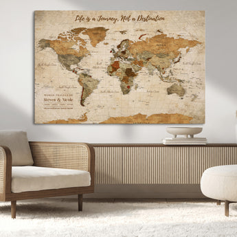 75179116-MGV-CV-36X24-Personalized World Map Wall Art – Rustic Vintage Travel Map with Custom Names, Inspirational Adventure Décor for Couples, Families