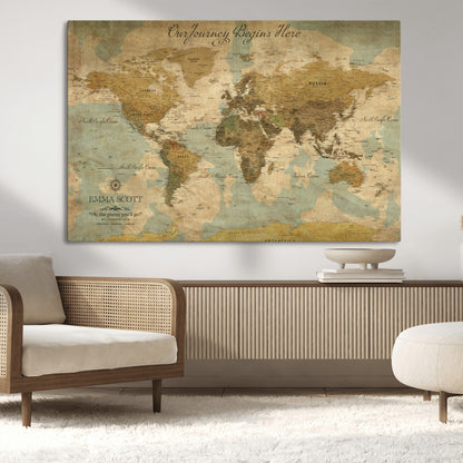 54795344-MGV-CV-36X24-Personalized World Map Wall Art – Vintage Adventure Travel Map with Custom Names, Rustic Wall Décor for Couples, Families