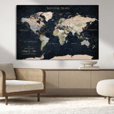 15547583-MGV-CV-36X24-Personalized World Map Wall Art – Rustic Navy Adventure Awaits Travel Map with Custom Couple Names, Vintage Wall Decor for Home or