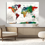 95876117-MGV-CV-36X24-Personalized World Map Wall Art – Colorful Watercolor Travel Map with Custom Names, Romantic Wall Decor for Couples, Wedding or