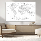 43438578-MGV-CV-36X24-Personalized World Map Wall Art – Black and White Minimal Travel Map with Custom Names, Elegant Wall Decor for Couples, Wedding or