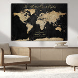 98947257-MGV-CV-36X24-Personalized World Map Wall Art – Vintage Black Adventure Travel Map with Custom Names, Elegant Push Pin Canvas for Couples Home