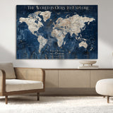 16933330-MGV-CV-36X24-Personalized World Map Wall Art – Navy Blue Vintage Travel Map with Custom Names, Anniversary Gift for Couples Romantic Adventure