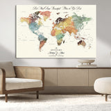 10311652-MGV-CV-36X24-Personalized World Map Wall Art - Watercolor Travel Map with Custom Names Minimalist Design for Couples&Families - Decor for Home,