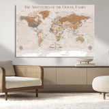 34289723-MGV-CV-36X24-Personalized World Map Wall Art – Elegant Beige and Brown Adventure Map Canvas Print for Family Home, Living Room, Study or Office