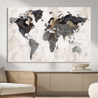 MGV-CV-36X24 - World Map Wall Art Canvas Print, Framed Rustic Map Art Picture Print, Antique Map Perfect Rustic Explorer Decor Artwork