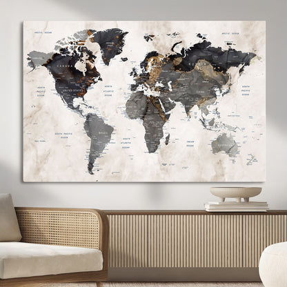 MGV-CV-36X24 - World Map Wall Art Canvas Print, Framed Rustic Map Art Picture Print, Antique Map Perfect Rustic Explorer Decor Artwork