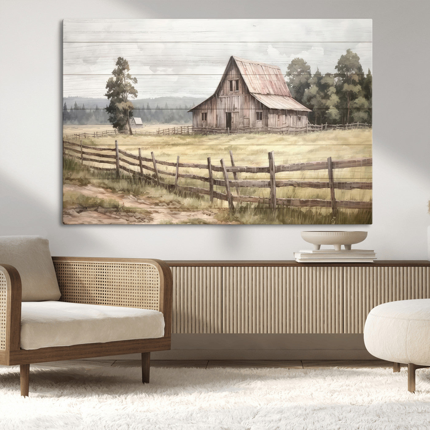 91345-MGV-CV-36X24-Rustic Barn Wall Art Canvas Print, Framed Countryside Farm Art Picture Print, Vintage Farm Perfect Rustic Farmhouse Decor Artwork