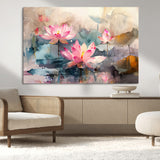 18414-MGV-CV-36X24-Pink Lotus Wall Art Canvas Print, Framed Water Lily Art Picture Print, Dreamy Floral Perfect Dreamy Botanical Decor Artwork