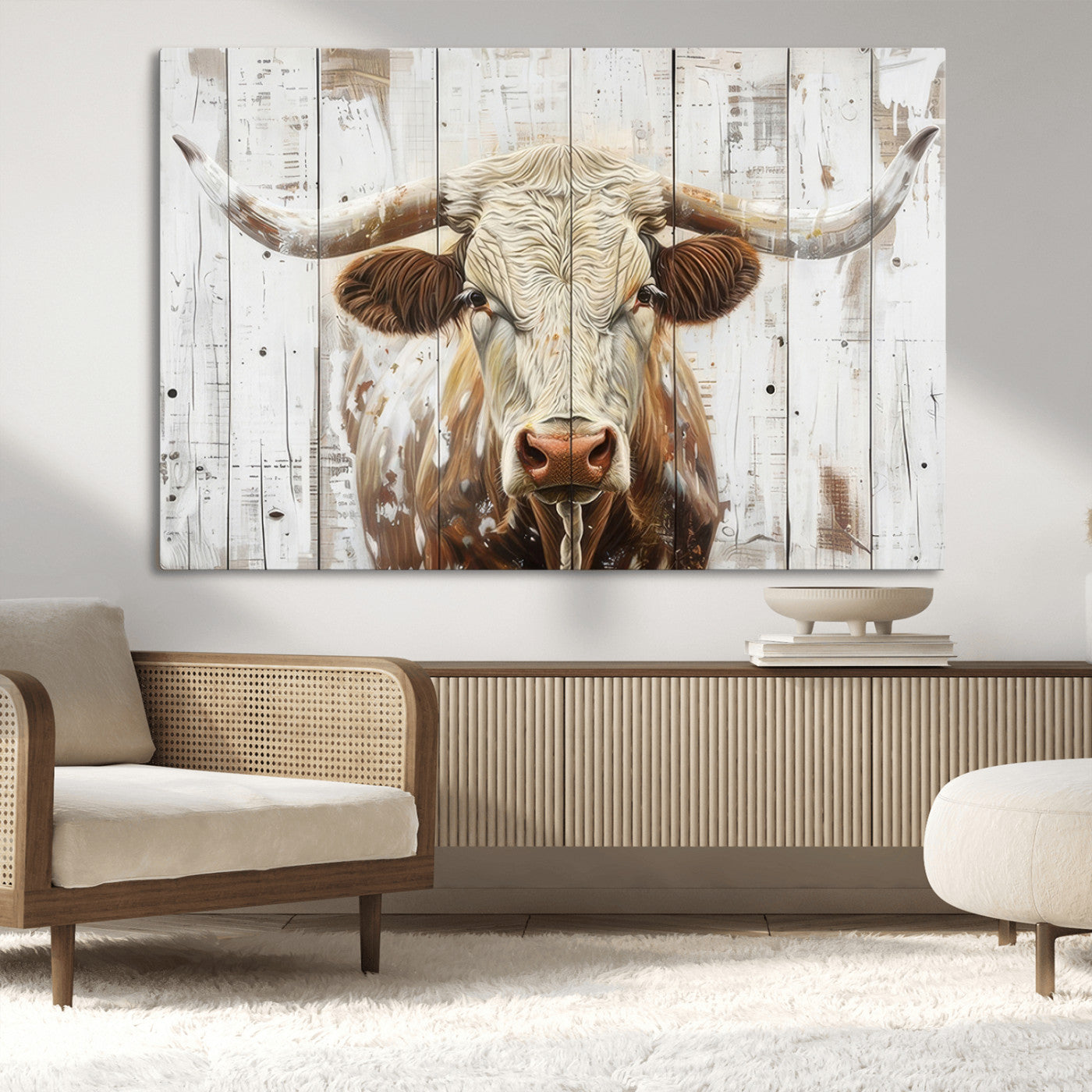 10840-MGV-CV-36X24-Texas Longhorn Wall Art Canvas Print, Framed Rustic Bull Art Picture Print, Western Cattle Perfect Rustic Western Decor Artwork
