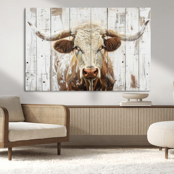 10840-MGV-CV-36X24-Texas Longhorn Wall Art Canvas Print, Framed Rustic Bull Art Picture Print, Western Cattle Perfect Rustic Western Decor Artwork