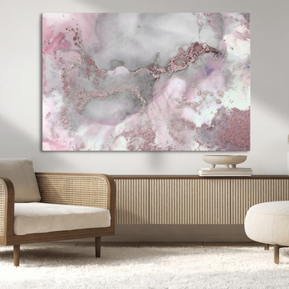 16416-MGV-CV-36X24-Blush Marble Wall Art Canvas Print, Framed Rose Gold Art Picture Print, Pink Cloudy Perfect Modern Glam Decor Artwork