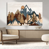 80300-MGV-CV-36X24-Geometric Mountains Wall Art Canvas Print, Framed Stylized Trees Art Picture Print, Graphic Forest Perfect Rustic Abstract Decor