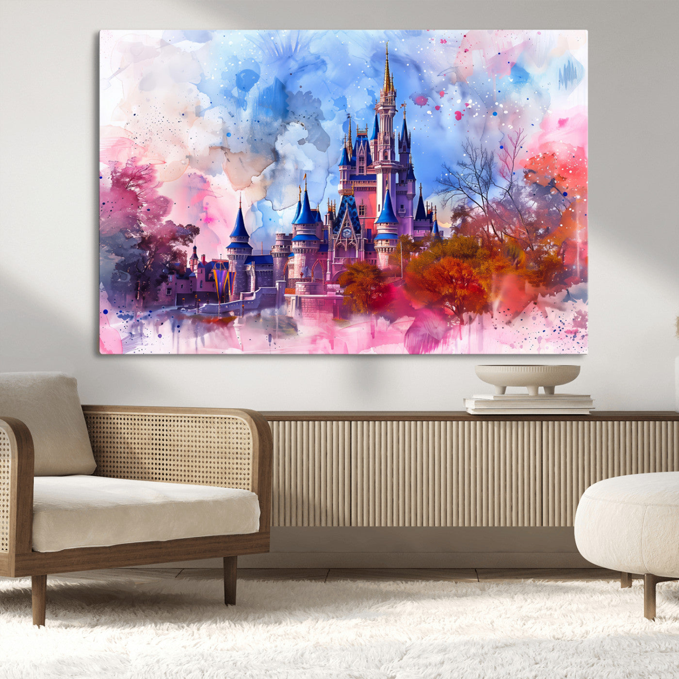 15129-MGV-CV-36X24-Disney Castle Wall Art Canvas Print, Framed Cinderella Palace Art Picture Print, Fantasy Kingdom Perfect Whimsical Fairytale Decor