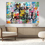 36856-MGV-CV-36X24-Life Is Beautiful Wall Art – Colorful Graffiti Canvas Print, Modern Street Style Artwork, Inspirational Decor for Living Room,