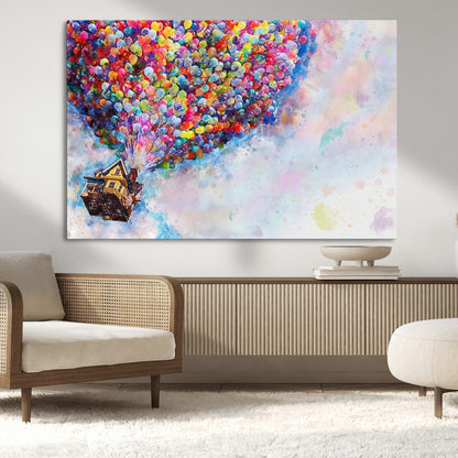 18792-MGV-CV-36X24-Up Movie House Wall Art Canvas Print, Framed Carls Journey Art Picture Print, Up Inspired Perfect Animated Whimsical Decor Artwork