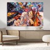13675-MGV-CV-36X24-Jazz Band Wall Art Canvas Print, Framed Jazz Oil Painting Art Picture Print, Vibrant Music Perfect Abstract Musical Decor Artwork