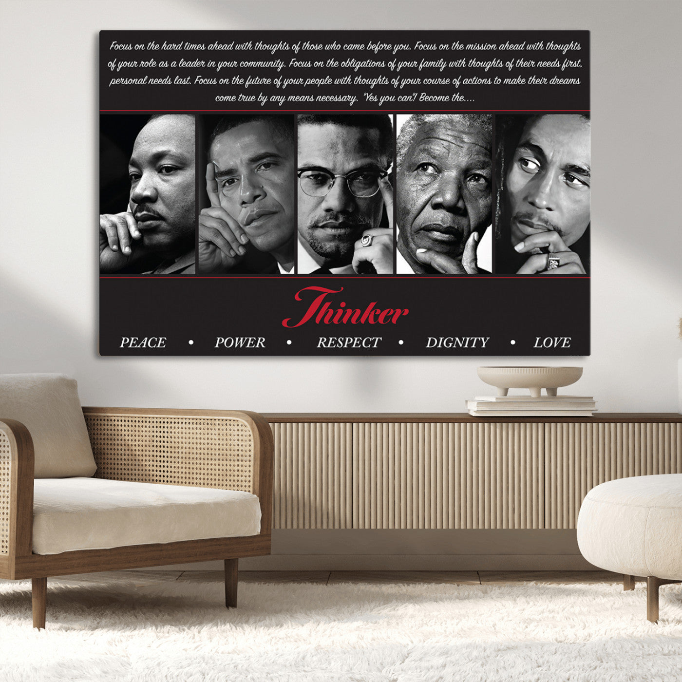 45112-MGV-CV-36X24-Black Icons Wall Art Canvas Print, Framed Thinker Art Picture Print, Motivational Quote Perfect Cultural Modern Decor Artwork