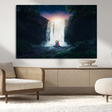 56359-MGV-CV-36X24-Lilo Stitch Wall Art Canvas Print, Framed Stitch Angel Art Picture Print, Cartoon Waterfall Perfect Tropical Fantasy Decor Artwork