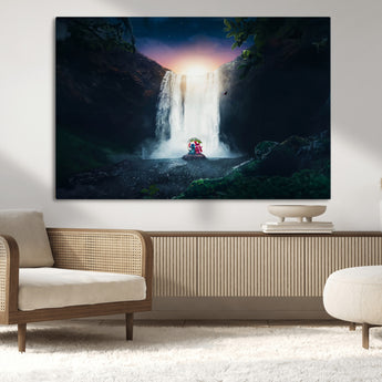56359-MGV-CV-36X24-Lilo Stitch Wall Art Canvas Print, Framed Stitch Angel Art Picture Print, Cartoon Waterfall Perfect Tropical Fantasy Decor Artwork