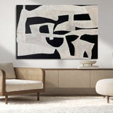 33714-MGV-CV-36X24-Monochrome Design Wall Art Canvas Print, Framed Modern Linework Art Picture Print, Textured Shapes Perfect Monochrome Modern Decor