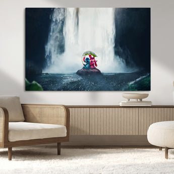 32259-MGV-CV-36X24-Stitch Angel Wall Art Canvas Print, Framed Stitch Waterfall Art Picture Print, Cartoon Couple Perfect Moody Fantasy Decor Artwork