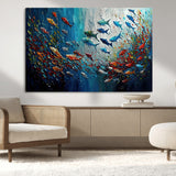 89626-MGV-CV-36X24-Fish Swarm Wall Art Canvas Print, Framed Abstract Ocean Art Picture Print, Underwater Life Perfect Vibrant Coastal Decor Artwork