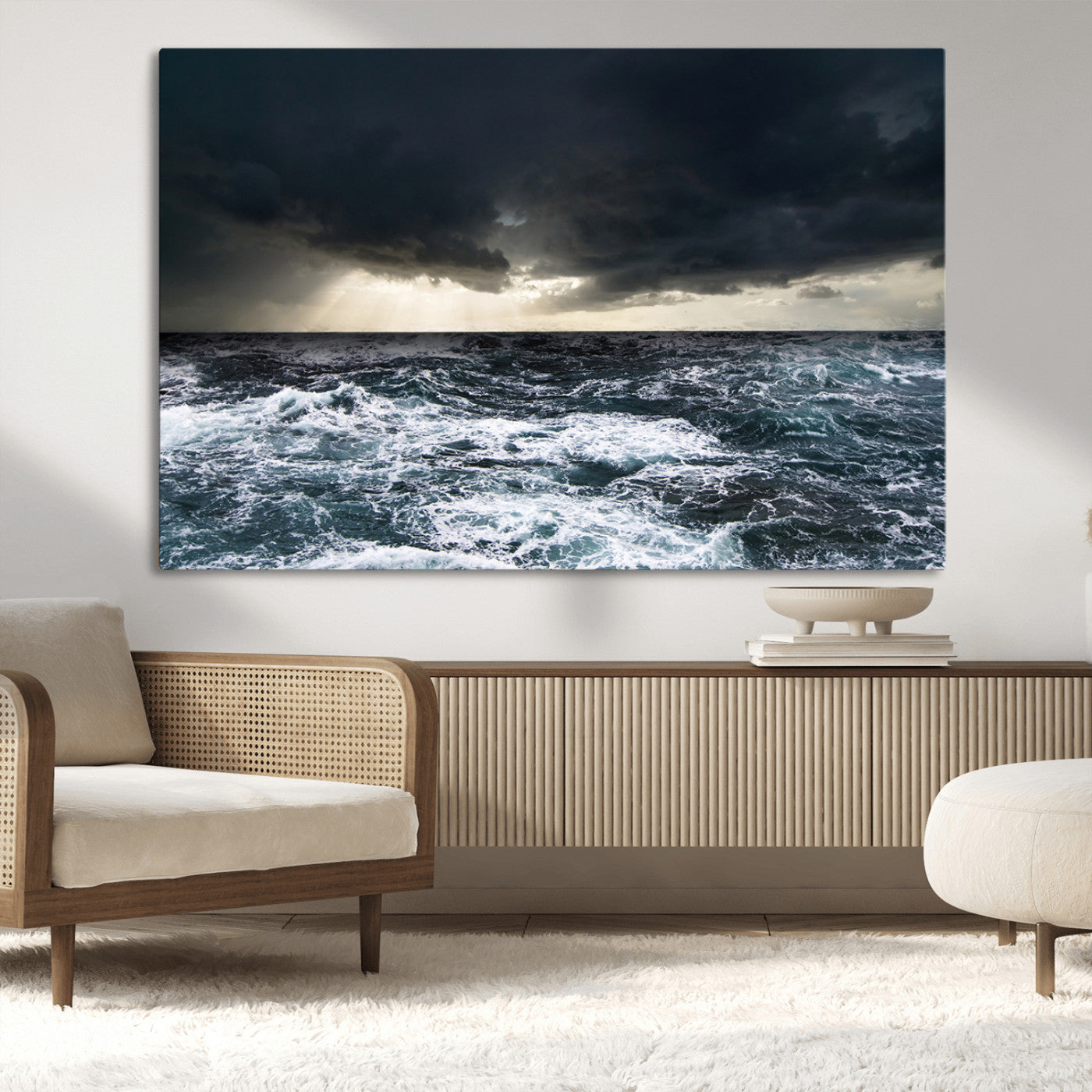 51359-MGV-CV-36X24-Stormy Ocean Wall Art Canvas Print, Framed Moody Seascape Art Picture Print, Ocean Storm Perfect Dramatic Coastal Decor Artwork