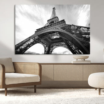 40006-MGV-CV-36X24-Eiffel Tower Wall Art – Black and White Architectural Photo Print, Paris Inspired Decor for Bedroom, Office, Studio or Modern