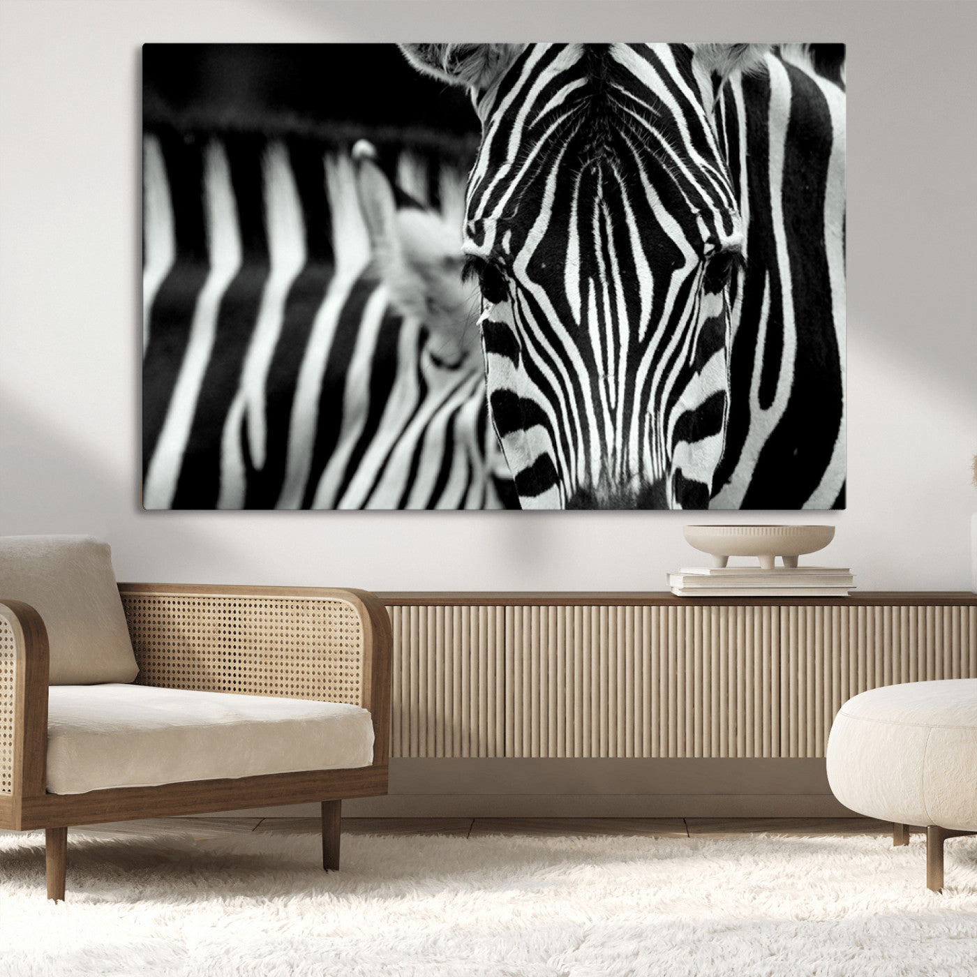 43631-MGV-CV-36X24-Zebra Wall Art – Black & White Safari Wildlife Canvas Print, Modern Animal Photography Decor for Living Room, Office, or Bedroom