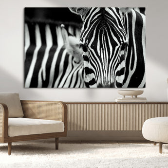 43631-MGV-CV-36X24-Zebra Wall Art – Black & White Safari Wildlife Canvas Print, Modern Animal Photography Decor for Living Room, Office, or Bedroom