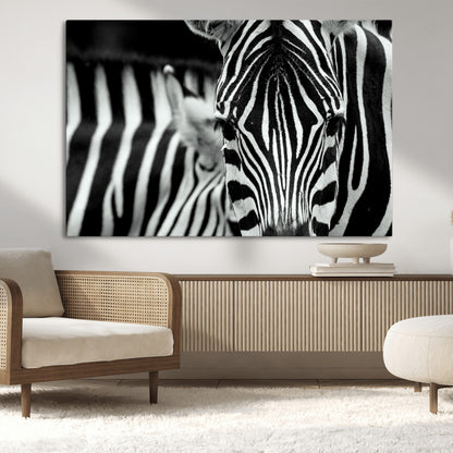 43631-MGV-CV-36X24-Zebra Wall Art – Black & White Safari Wildlife Canvas Print, Modern Animal Photography Decor for Living Room, Office, or Bedroom
