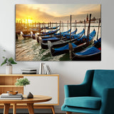 25872-MGV-CV-36X24-Venetian Gondola Dock Wall Art – Serene Sunset Canal Canvas Print, Tranquil Water Travel Decor for Office, Living Room, or Man