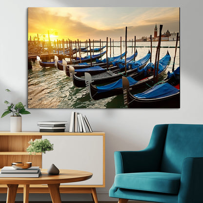 25872-MGV-CV-36X24-Venetian Gondola Dock Wall Art – Serene Sunset Canal Canvas Print, Tranquil Water Travel Decor for Office, Living Room, or Man