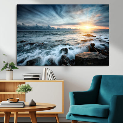33428-MGV-CV-36X24-Ocean Sunrise Wall Art – Serene Seascape Canvas Print, Coastal Home or Office Decor, Perfect for Living Room, Bedroom, or Study
