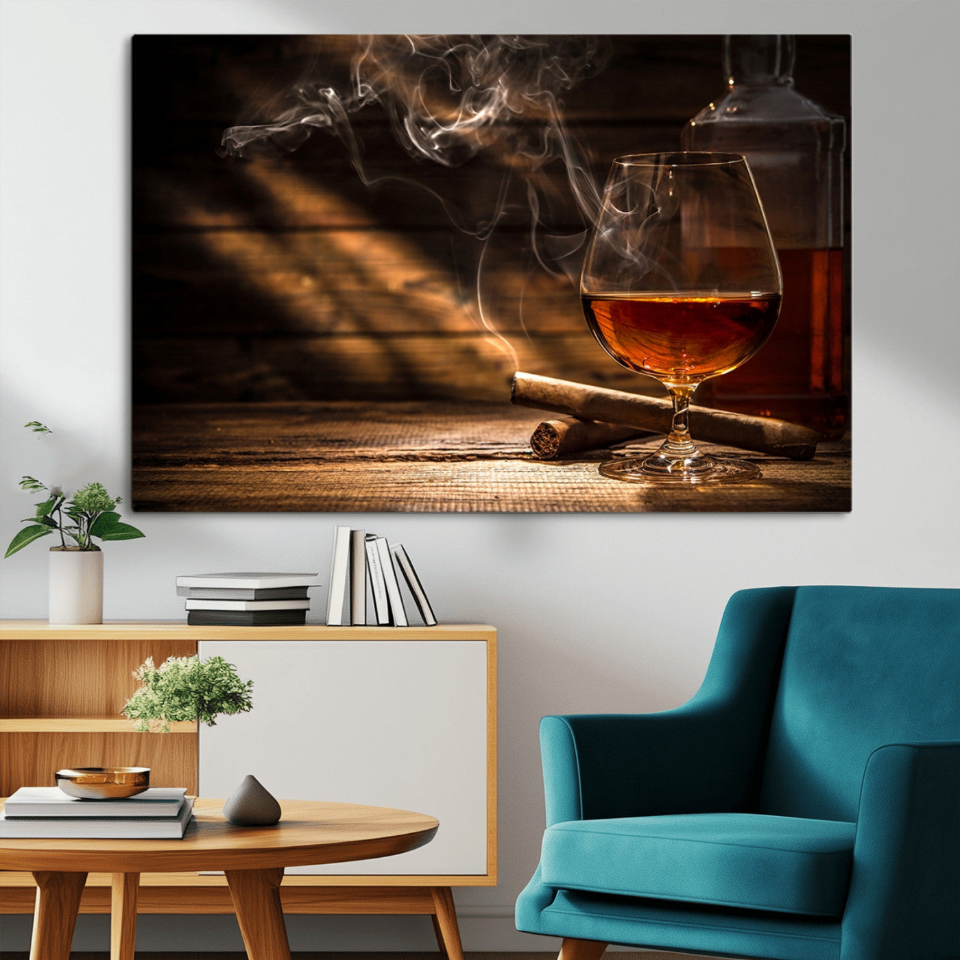 92305-MGV-CV-36X24-Whiskey & Cigar Wall Art – Moody Whiskey and Cigar Canvas Print, Sophisticated Bar or Home Lounge Decor for Office, Man Cave or