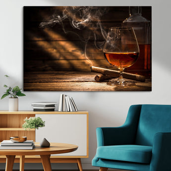 92305-MGV-CV-36X24-Whiskey & Cigar Wall Art – Moody Whiskey and Cigar Canvas Print, Sophisticated Bar or Home Lounge Decor for Office, Man Cave or