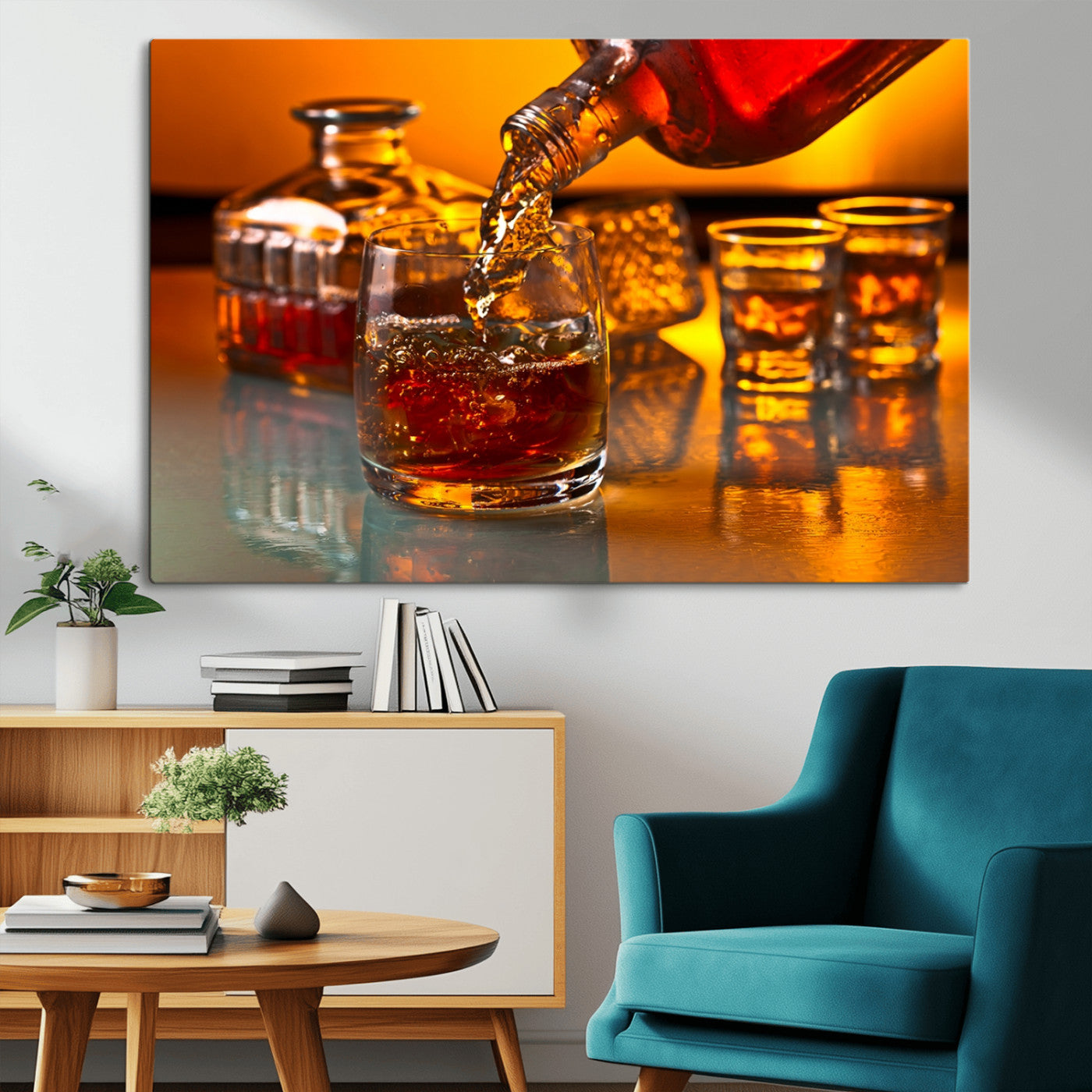 18250-MGV-CV-36X24-Whiskey Pour Wall Art – Captivating Whiskey Splash Canvas Print, Elegant Bar or Home Lounge Decor for Office, Man Cave or Living
