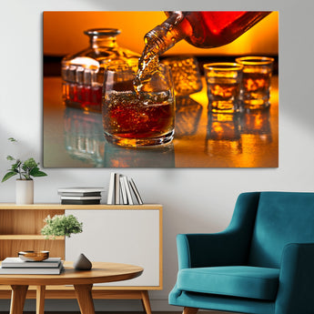 18250-MGV-CV-36X24-Whiskey Pour Wall Art – Captivating Whiskey Splash Canvas Print, Elegant Bar or Home Lounge Decor for Office, Man Cave or Living