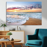 39560-MGV-CV-36X24-Sunrise Beach Wall Art – Vibrant Ocean Waves and Golden Sand Canvas Print, Seaside Coastal Decor for Living Room, Bedroom or