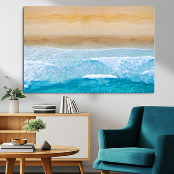 43046-MGV-CV-36X24-Aerial Beach Wall Art – Serene Ocean Waves & Sandy Shore Canvas Print, Coastal Home Decor for Living Room, Bedroom or Office